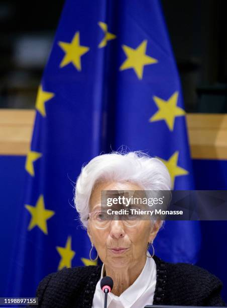 President of the European Central Bank Christine Lagarde attends the economic and monetary affairs committee of the European Parliament on February...