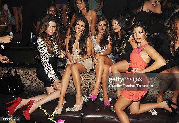 Khloe Kardashian, Kim Kardashian, Carla DiBello and Kourtney Kardashian celebrate Kim Kardashian's bachelorette party at TAO Nightclub at the...