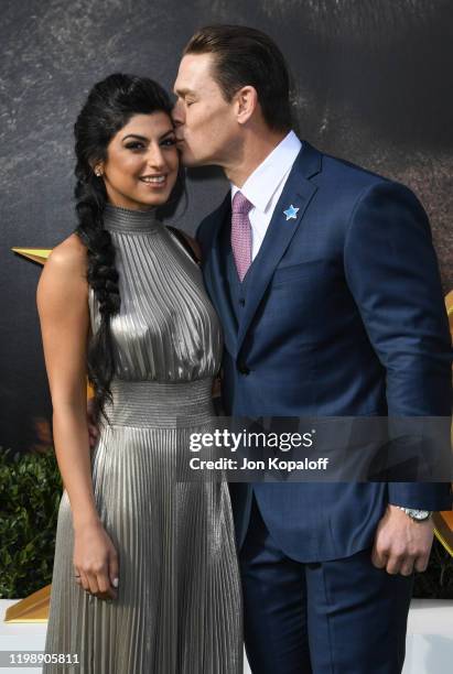 Shay Shariatzadeh and John Cena attend the premiere of Universal Pictures' "Dolittle" at Regency Village Theatre on January 11, 2020 in Westwood,...