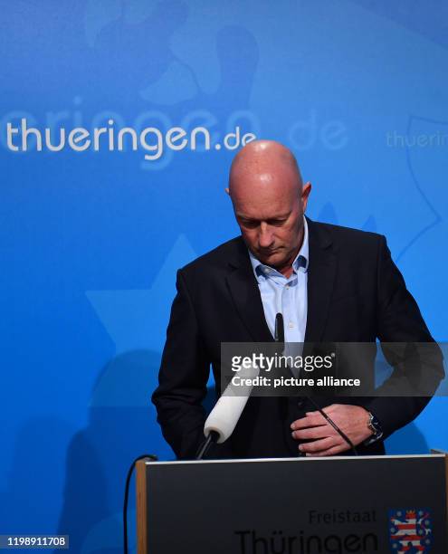 February 2020, Thuringia, Erfurt: Thomas Kemmerich, Minister President of Thuringia, gives a statement at the Seed Office. The FDP candidate...