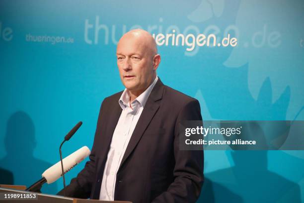 February 2020, Thuringia, Erfurt: Thomas Kemmerich , Minister President of Thuringia, gives a statement at the Seed Office. The FDP candidate...