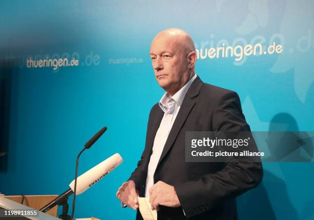 February 2020, Thuringia, Erfurt: Thomas Kemmerich , Minister President of Thuringia, makes a statement at the Seed Office. The FDP candidate...
