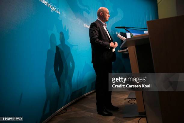 Newly elected Prime Minister of Thuringia Thomas Kemmerich, of the Free Democratic Party addresses a press conference on February 6, 2020 in Erfurt,...