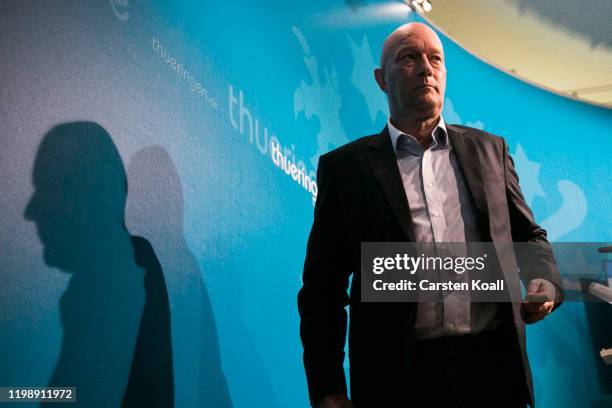 Newly elected Prime Minister of Thuringia Thomas Kemmerich, of the Free Democratic Party leaves a press conference on February 6, 2020 in Erfurt,...