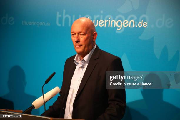 February 2020, Thuringia, Erfurt: Thomas Kemmerich , Minister President of Thuringia, gives a statement at the Seed Office. The FDP candidate...