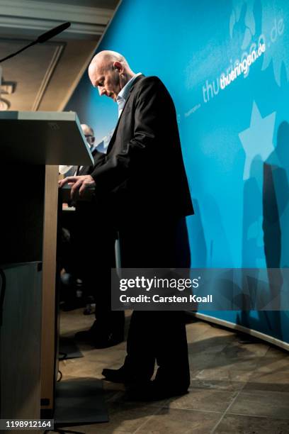 Newly elected Prime Minister of Thuringia Thomas Kemmerich, of the Free Democratic Party (FDP, speaks during a press conference on February 6, 2020...