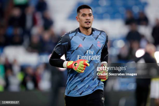 Areola of Real Madrid during the Spanish Copa del Rey match between Real Madrid v Real Sociedad at the Santiago Bernabeu on February 6, 2020 in...