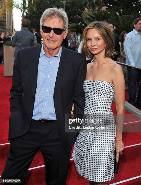 Actors Harrison Ford and Calista Flockhart arrive at the "Cowboys & Aliens" World Premiere at San Diego Civic Theatre on July 23, 2011 in San Diego,...