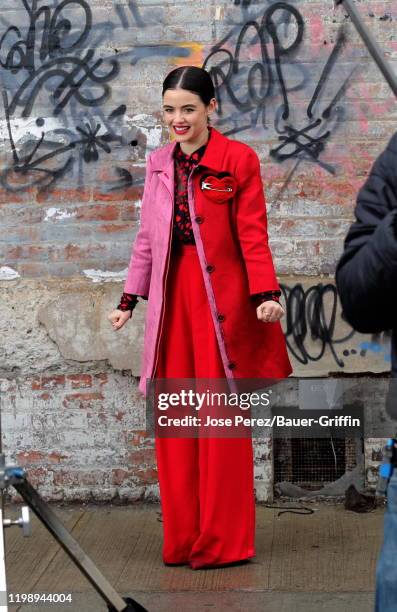 Lucy Hale is seen on the set of 'Katy Keene' on February 06, 2020 in New York City.