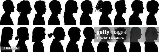 highly detailed profiles - ponytail vector stock illustrations