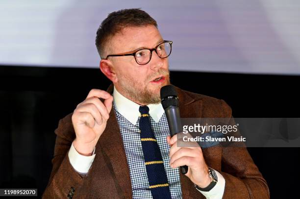 Guy Ritchie speaks onstage during the Special NY Screening of "The Gentlemen" at the Alamo Drafthouse on January 11, 2020 in New York City.