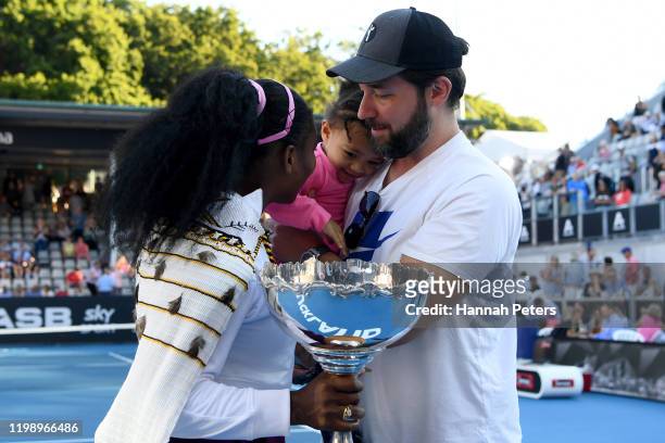 Alexis Olympia, daughter of Serena Williams and husband Alexis Ohanian congratulate Serena Williams after she won her final match against Jessica...