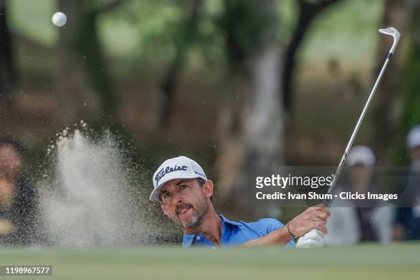Wade Ormsby of Australia plays his shot from a bunker during the final round of the Hong Kong Open at the Hong Kong Golf Club on January 10, 2020 in...
