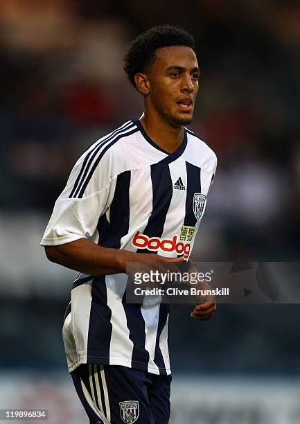 Kemar Roofe of West Bromwich Albion in action during the pre season friendly match between Rochdale and West Bromwich Albion at Spotland Stadium on...