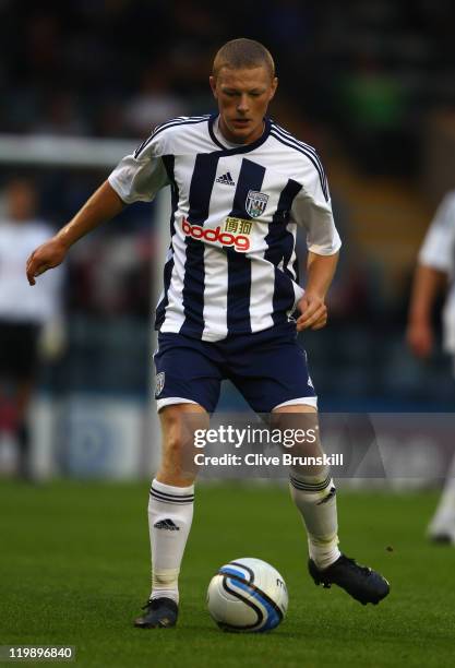 Sam Mantom of West Bromwich Albion in action during the pre season friendly match between Rochdale and West Bromwich Albion at Spotland Stadium on...