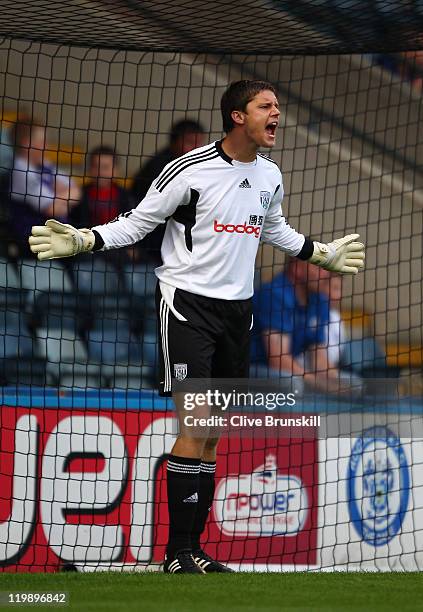 Luke Daniels of West Bromwich Albion in action during the pre season friendly match between Rochdale and West Bromwich Albion at Spotland Stadium on...