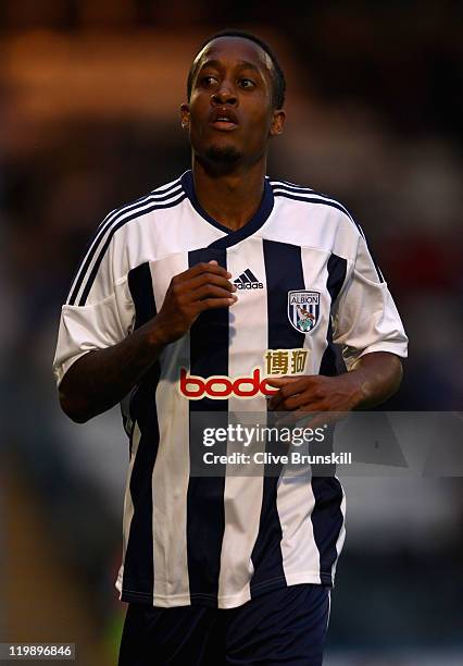 Cameron Gayle of West Bromwich Albion in action during the pre season friendly match between Rochdale and West Bromwich Albion at Spotland Stadium on...