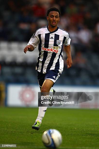 Kemar Roofe of West Bromwich Albion in action during the pre season friendly match between Rochdale and West Bromwich Albion at Spotland Stadium on...