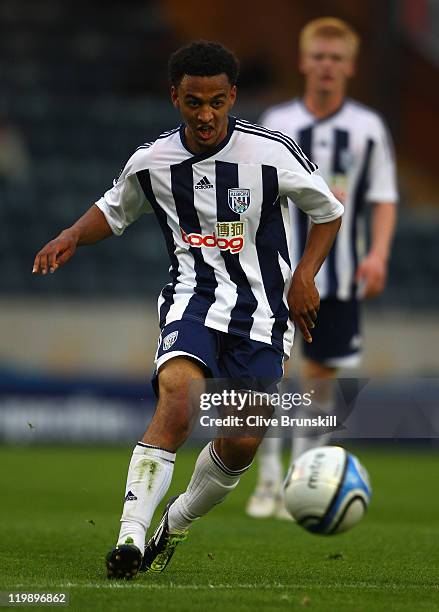 Kemar Roofe of West Bromwich Albion in action during the pre season friendly match between Rochdale and West Bromwich Albion at Spotland Stadium on...