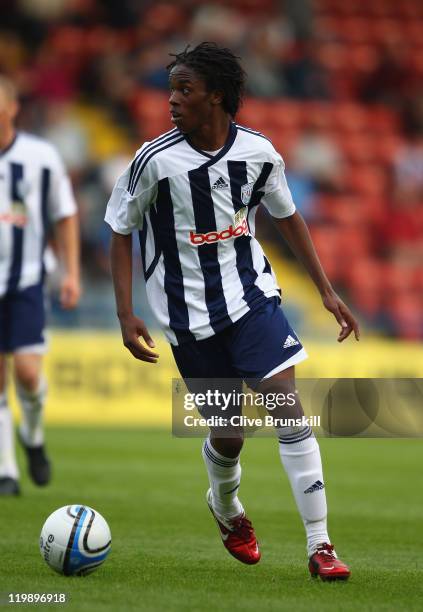 Romaine Sawyers of West Bromwich Albion in action during the pre season friendly match between Rochdale and West Bromwich Albion at Spotland Stadium...