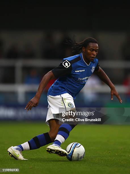 Jean-Louis Akpa Akpro of Rochdale in action during the pre season friendly match between Rochdale and West Bromwich Albion at Spotland Stadium on...