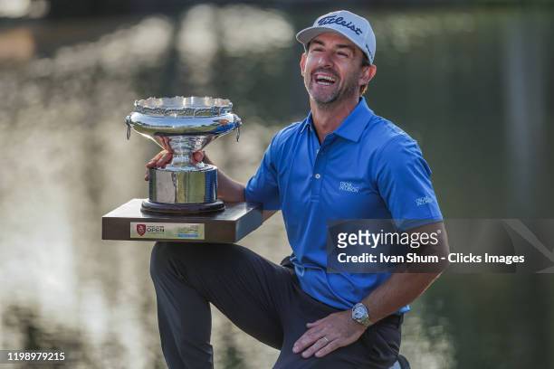 Wade Ormsby of Australia pose with the trophy following his champion of the Hong Kong Open at the Hong Kong Golf Club on January 12, 2020 in Hong...