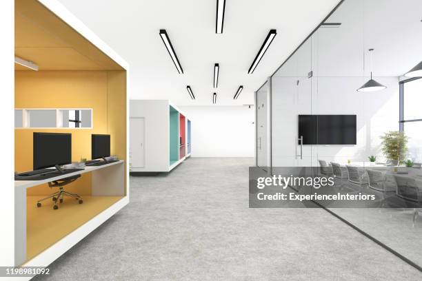 modern office conference room interior - cubicle wall stock pictures, royalty-free photos & images