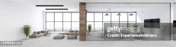 modern open plan office interior - lobby screen stock pictures, royalty-free photos & images