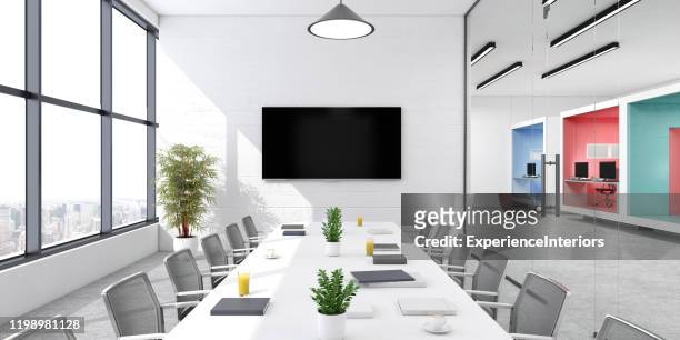 modern kantoor vergaderruimte interieur - tv on wall stockfoto's en -beelden