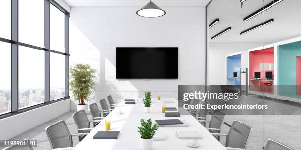 modern office conference room interior - meeting room screen stock pictures, royalty-free photos & images