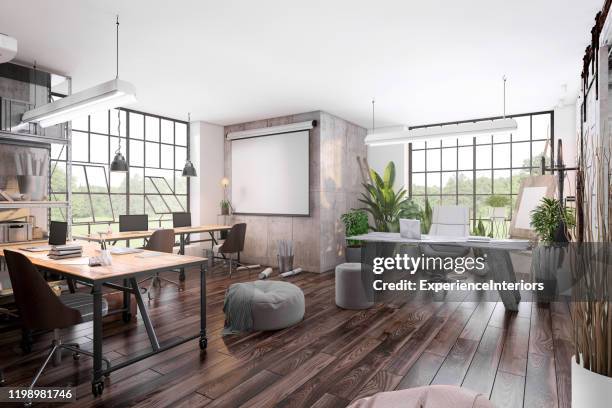 small office interior  with projector screen - home office no people stock pictures, royalty-free photos & images