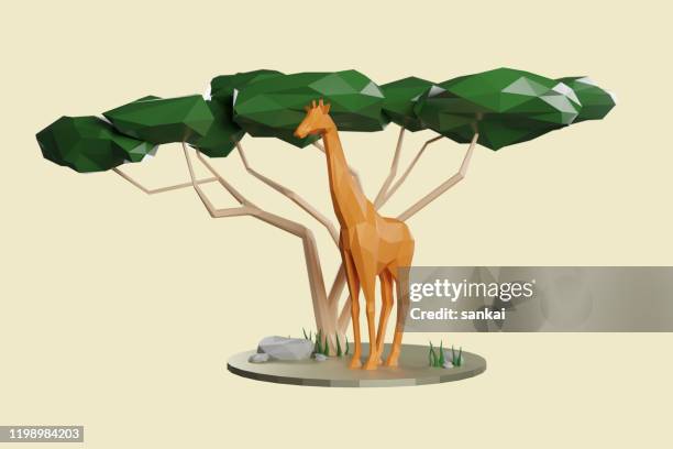 africa. low poly 3d composition of an african wildlife. - polygon tree stock pictures, royalty-free photos & images