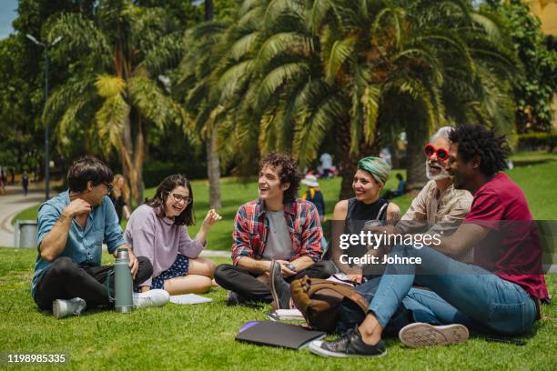 relajarse en el parque después de la clase - yerba mate fotografías e imágenes de stock