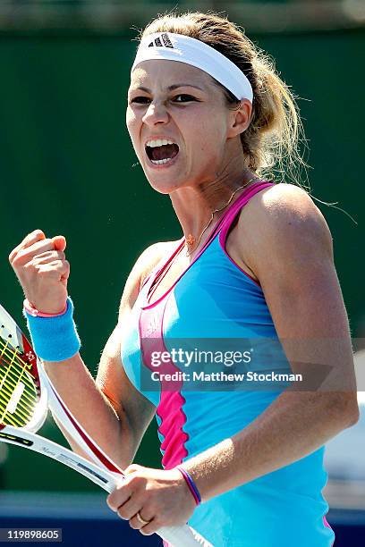 Maria Kirilenko of Russia celebrates match point against Julia Georges of Germany during the Bank of the West Classic at the Taube Family Tennis...