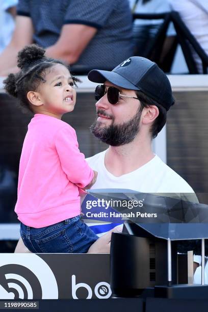 Alexis Olympia, daughter of Serena Williams and husband Alexis Ohanian look on during final match between Serena Williams of USA and Jessica Pegula...