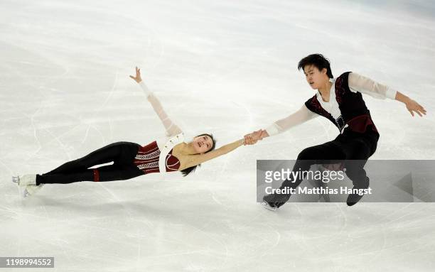 Yuchen Wang and Yihang Huang of China compete in Pair Skating Free Skating during day 3 of the Lausanne 2020 Winter Youth Olympics on January 12,...
