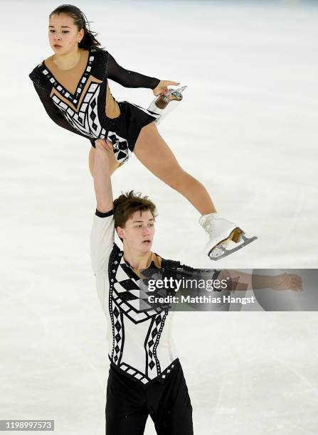 Diana Mukhametzianova and Ilya Mironov of Russia compete in Pair Skating Free Skating during day 3 of the Lausanne 2020 Winter Youth Olympics on...