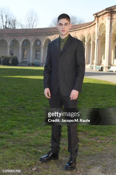 Hero Fiennes Tiffin attends the Salvatore Ferragamo show during during Milan Men's Fashion Week Fall/Winter 2020/2021 on January 12, 2020 in Milan,...