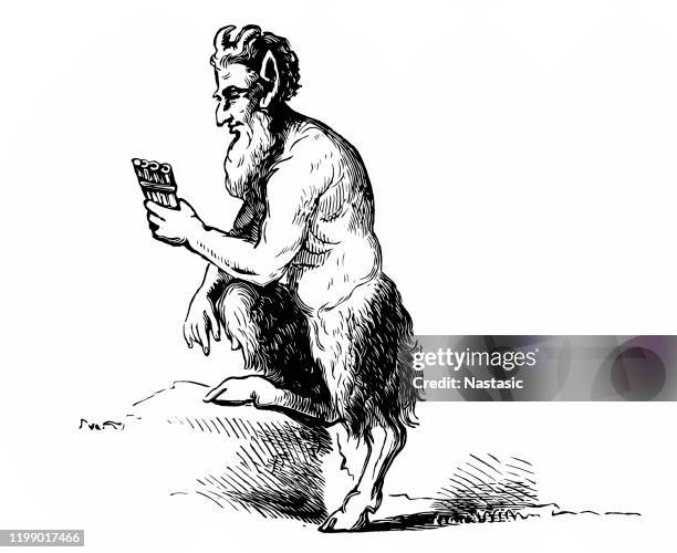 faun spielt flöte - pan satyr stock-grafiken, -clipart, -cartoons und -symbole