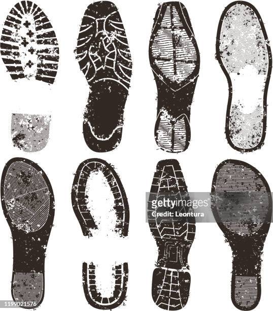 footprints - shoe print trail stock illustrations