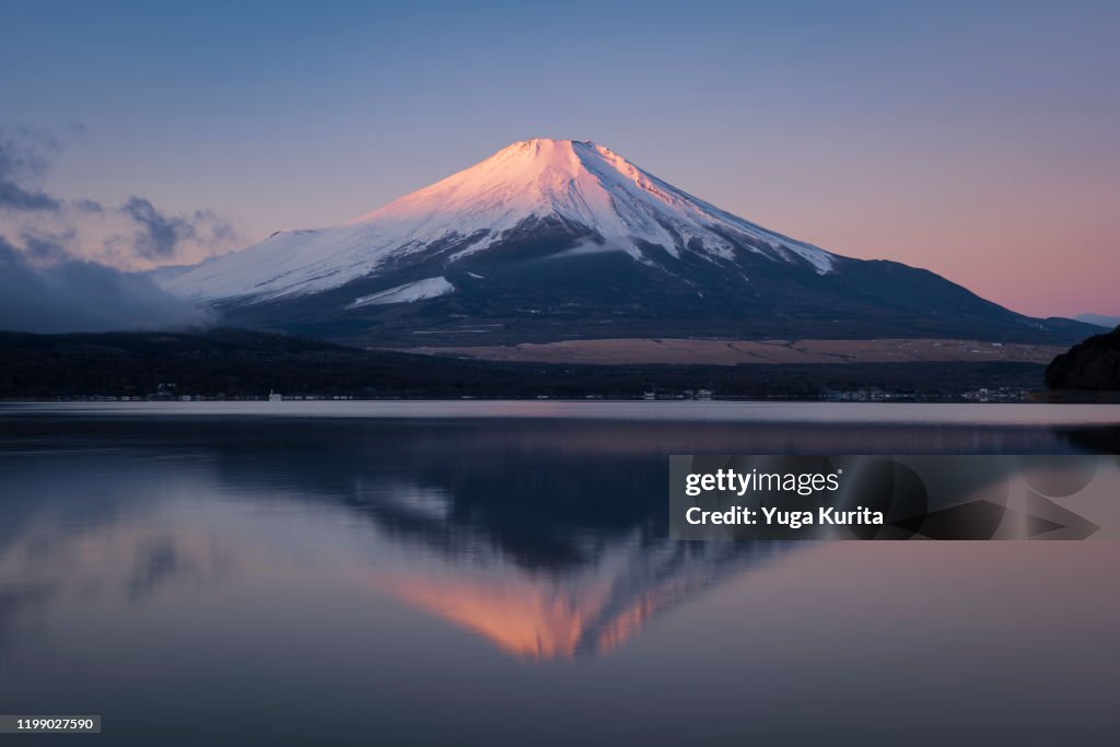 Mt. Fuji Reflected in Lake Yamanaka at Sunrise