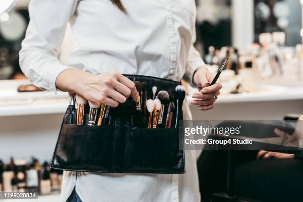 professional makeup artist at work - workshop tools stock pictures, royalty-free photos & images