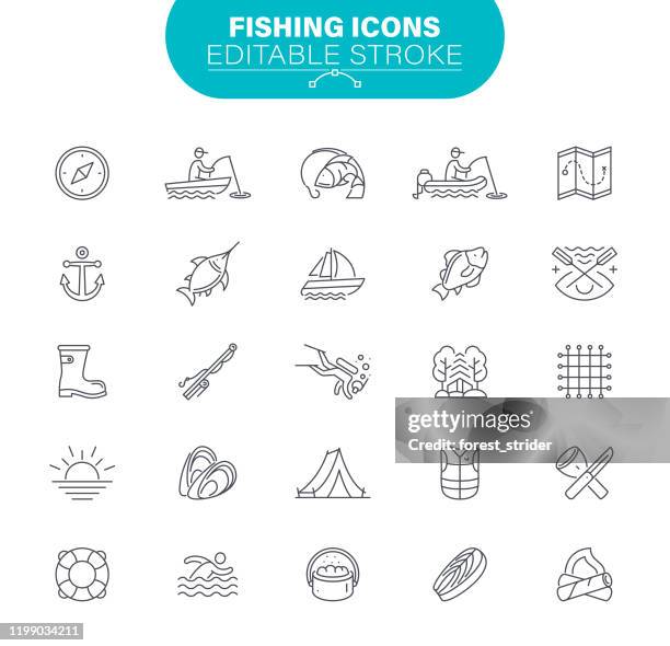 stockillustraties, clipart, cartoons en iconen met vissen iconen - fishing net