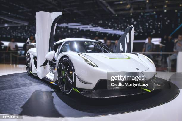 The Koenigsegg Jesko at the Geneva International Motorshow in Switzerland. The Jesko is the newest model offered by koenigsegg and is named after the...