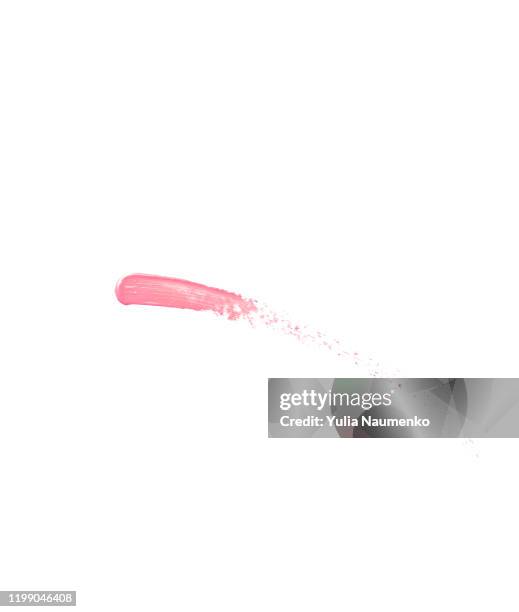 texture of lipstick isolated on white background. pink smear of lip gloss. - lipstick smudge imagens e fotografias de stock