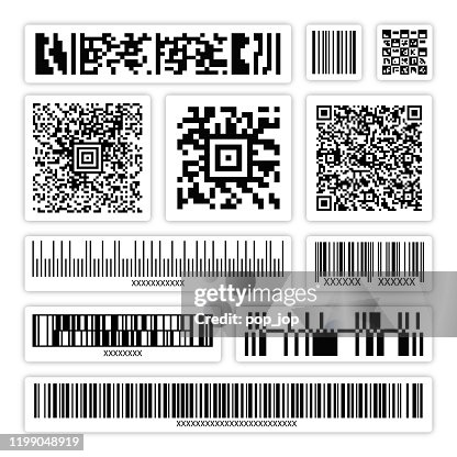 Abstract Bar Code Qr Code Packaging Code Stickers Set Vector High-Res ...