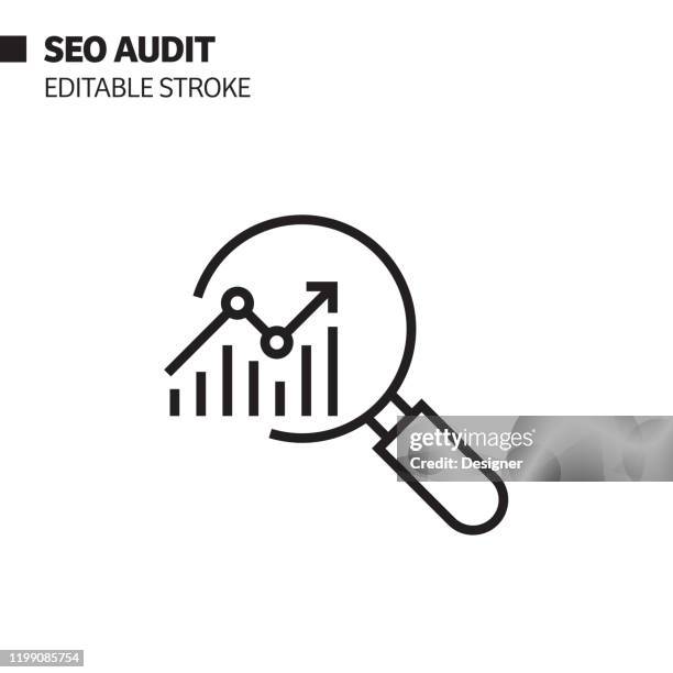 seo audit line icon, umriss vektor symbol illustration. pixel perfekt, editierbarer strich. - analytics logo stock-grafiken, -clipart, -cartoons und -symbole