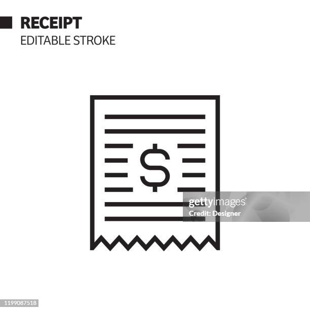 receipt line icon, outline vector symbol illustration. pixel perfect, editable stroke. - receipt stock illustrations