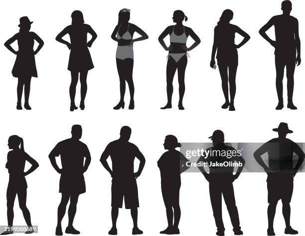 ilustrações de stock, clip art, desenhos animados e ícones de people with hands on hips silhouettes - senior people full body