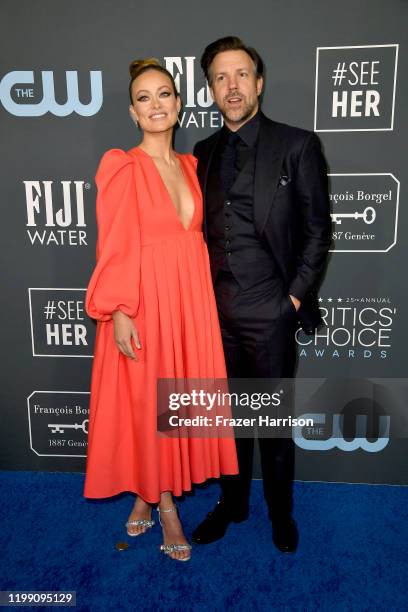 Olivia Wilde and Jason Sudeikis attend the 25th Annual Critics' Choice Awards at Barker Hangar on January 12, 2020 in Santa Monica, California.